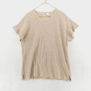 Fat Face Tan Brown Stripes Summer Cotton Short Sleeve T Shirt P6925